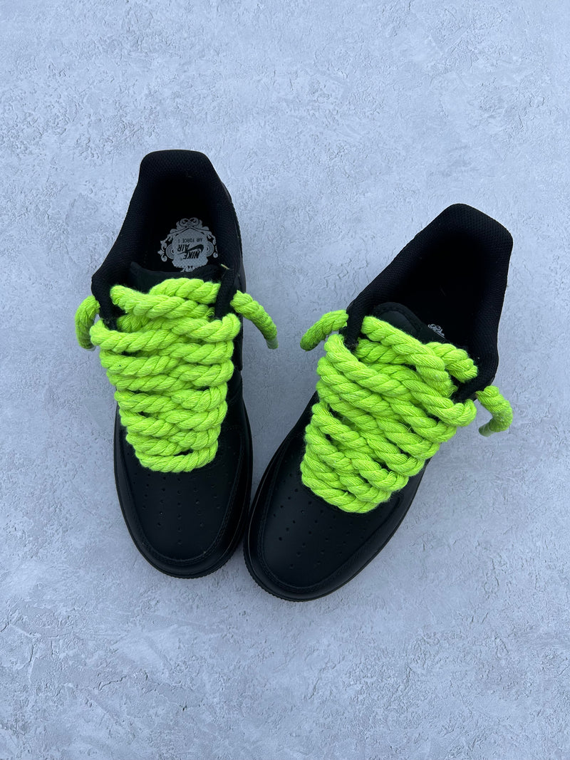 "sLime green black" rope lace