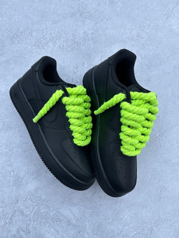 "sLime green black" rope lace