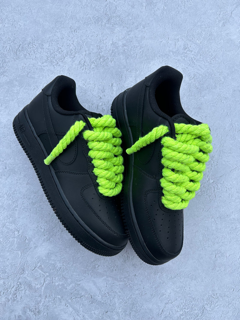 "sLime green black" rope lace