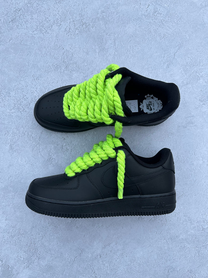 "sLime green black" rope lace