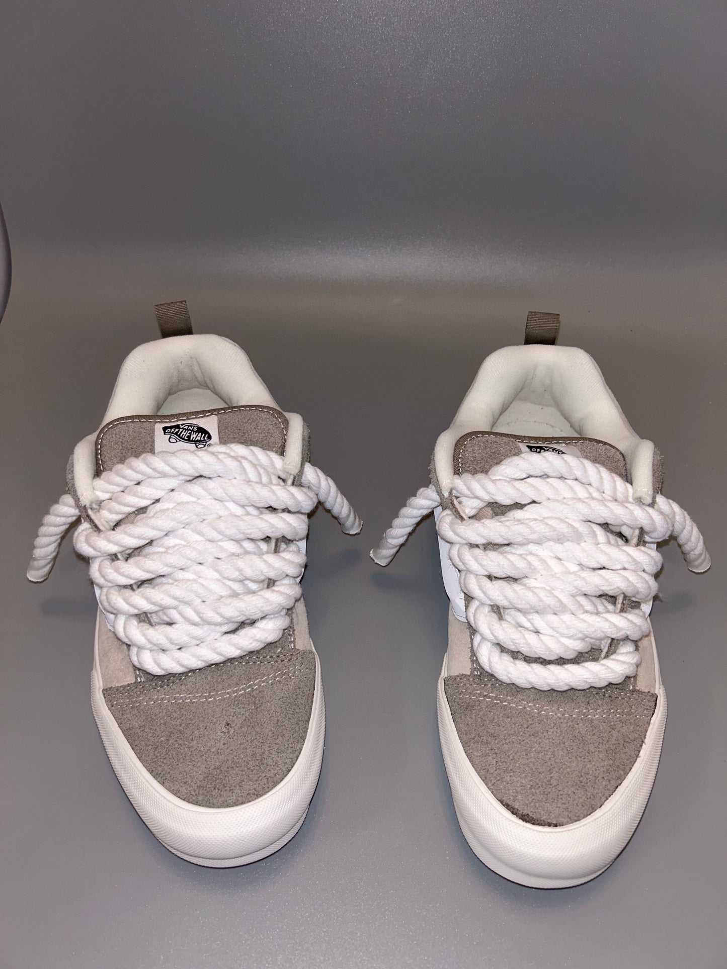 "knu school" grey and white rope lace