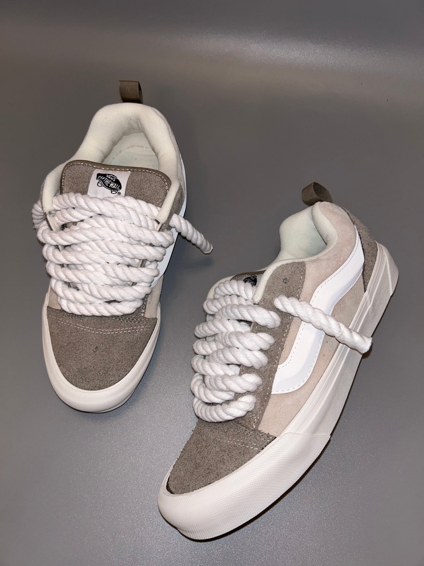 "knu school" grey and white rope lace
